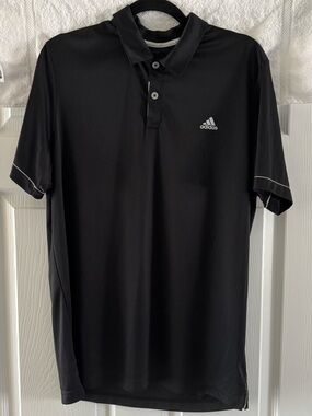Adidas Black Men’s Short Sleeve Golf Polo; White Accents; Men’s Large